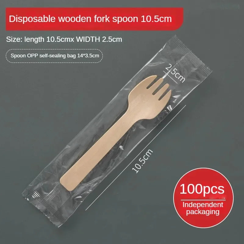 Disposable Wooden Cutlery Set – 100pcs