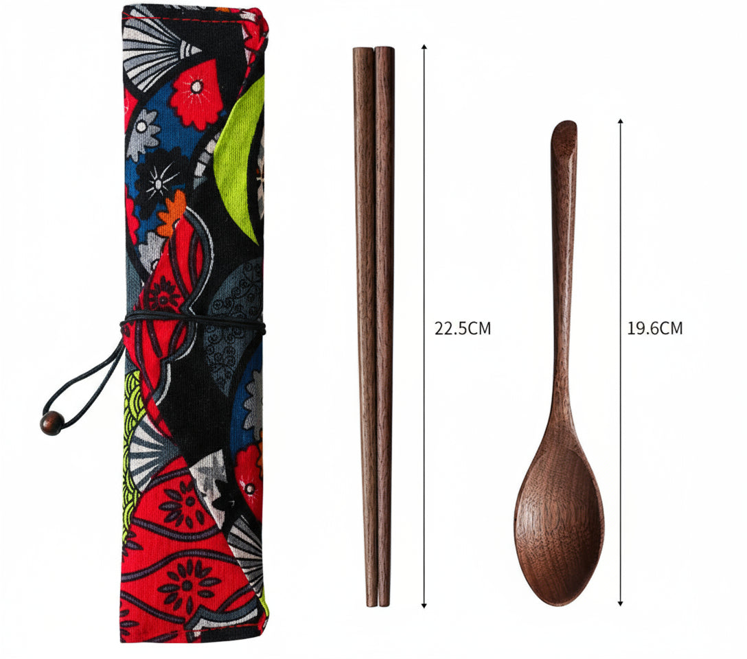 Wooden Cutlery Travel Set – Spoon, Fork & Chopsticks with Box