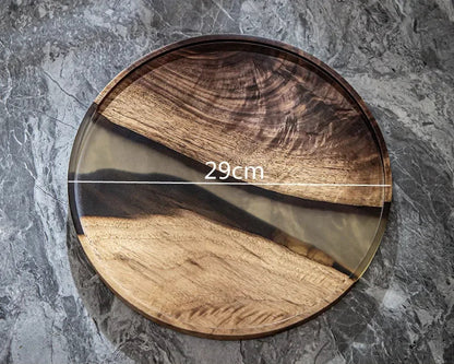 Wood & Resin Serving Tray – Round Walnut Plate