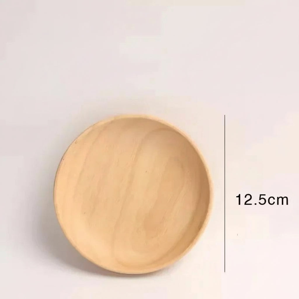 Round Wooden Dessert Plate – Natural Solid Wood Dish