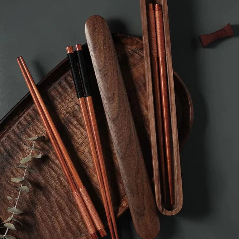 Wooden Cutlery Travel Set – Spoon, Fork & Chopsticks with Box