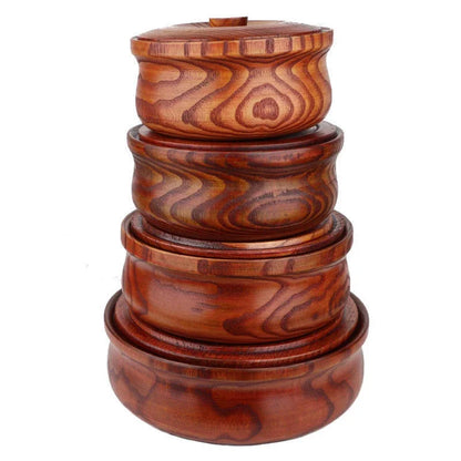 Solid Wooden Salad Bowl with Lid