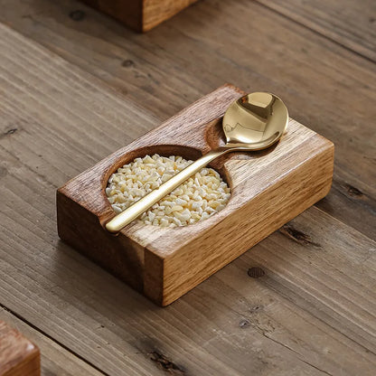 Wooden Condiment Tray with Spoon