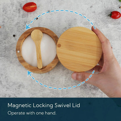 Bamboo Salt Cellar Box with Magnetic Lid