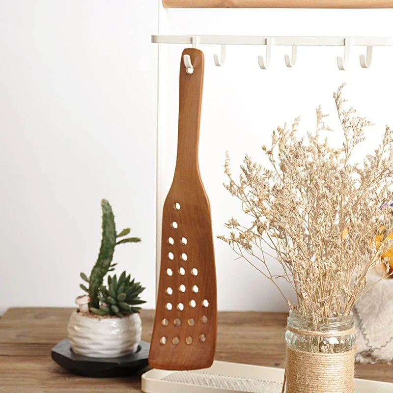 Wooden Cooking Spatula Set – 24 Holes Filter Shovel