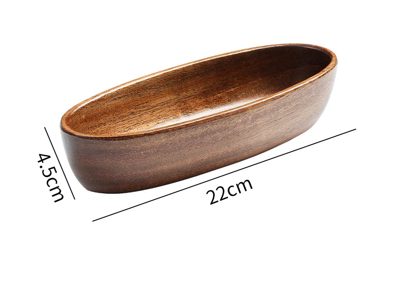 Oval Wooden Serving Bowl – Boat-Shaped Design
