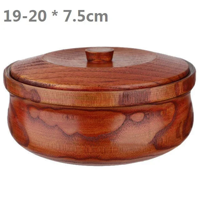 Solid Wooden Salad Bowl with Lid