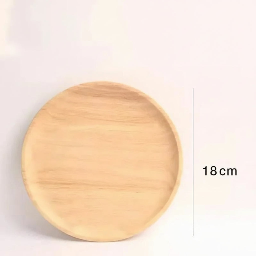 Round Wooden Dessert Plate – Natural Solid Wood Dish