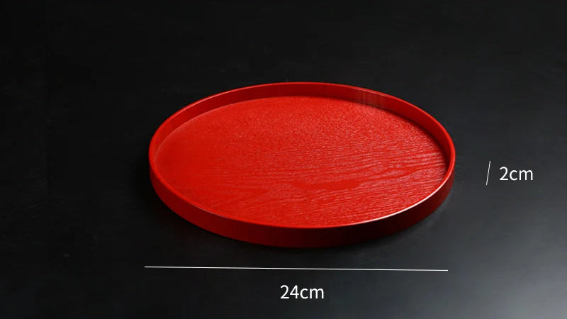 Red Wooden Serving Tray – Elegant Tea & Dessert Plate