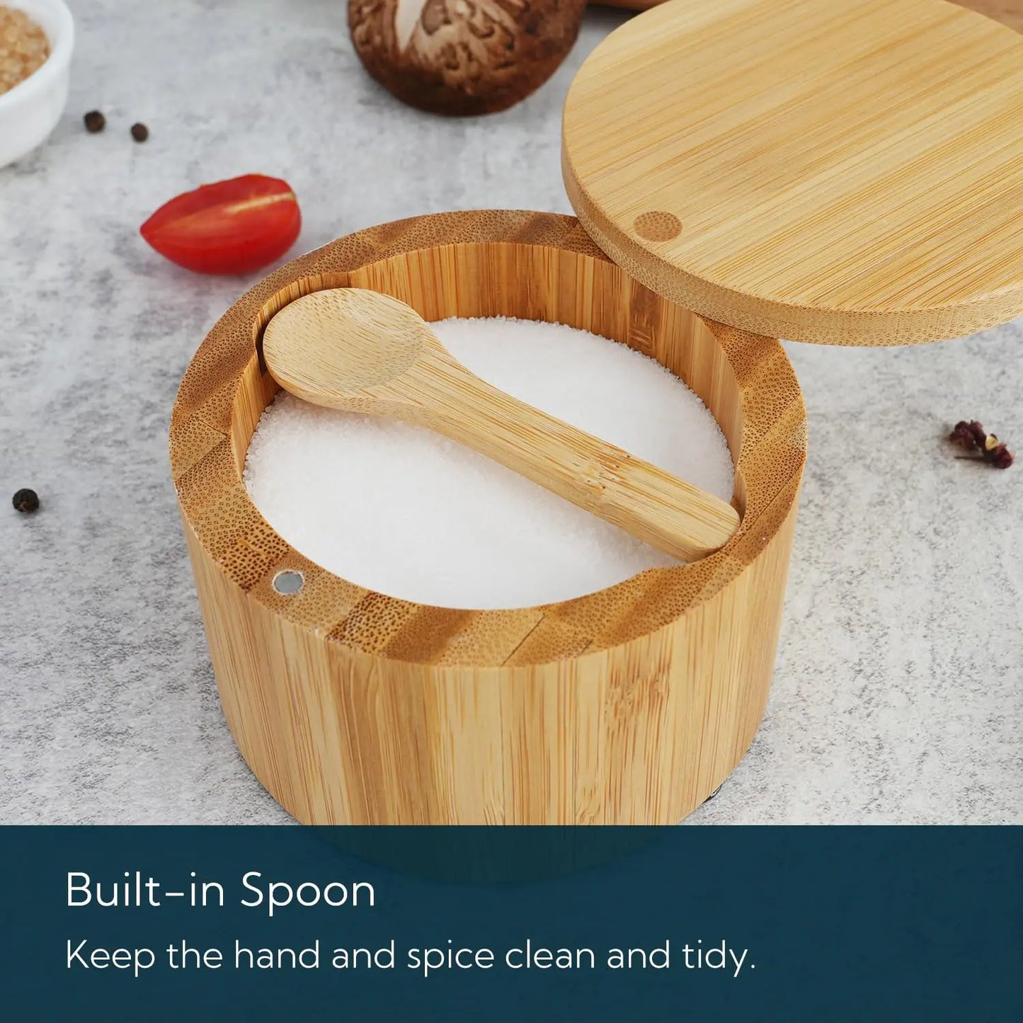 Bamboo Salt Cellar Box with Magnetic Lid