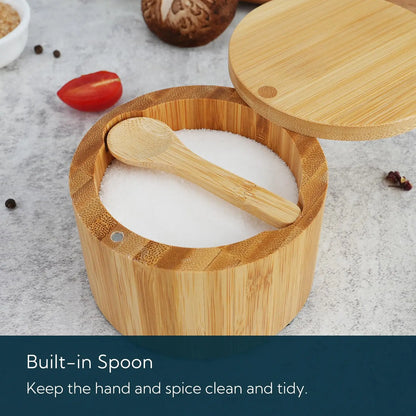 Bamboo Salt Cellar Box with Magnetic Lid