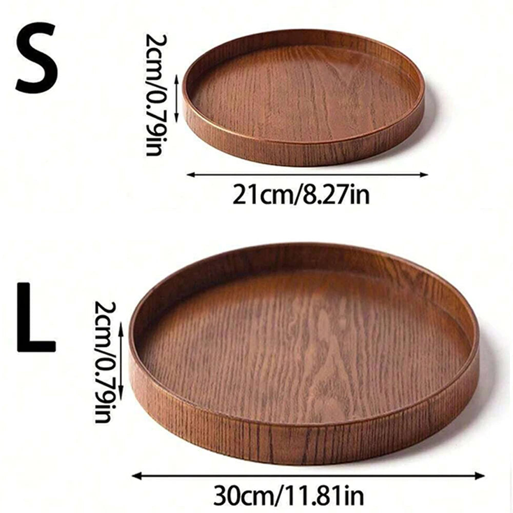 Round Wooden Serving Tray – Dark Walnut Finish