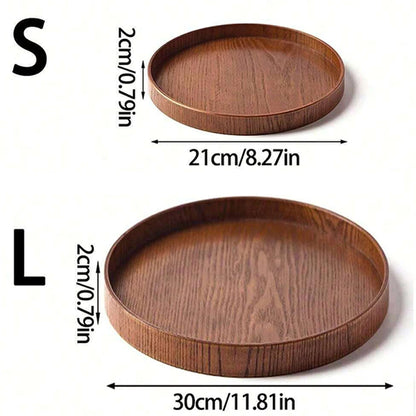Round Wooden Serving Tray – Dark Walnut Finish