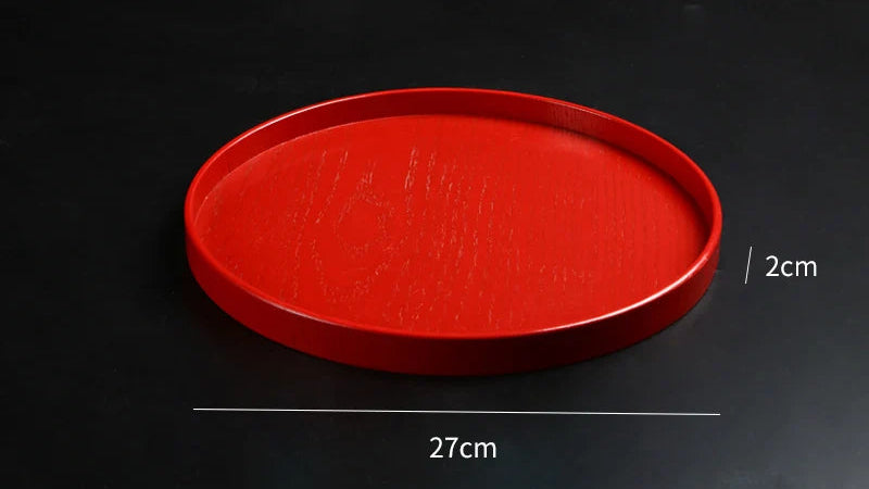Red Wooden Serving Tray – Elegant Tea & Dessert Plate