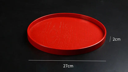 Red Wooden Serving Tray – Elegant Tea & Dessert Plate
