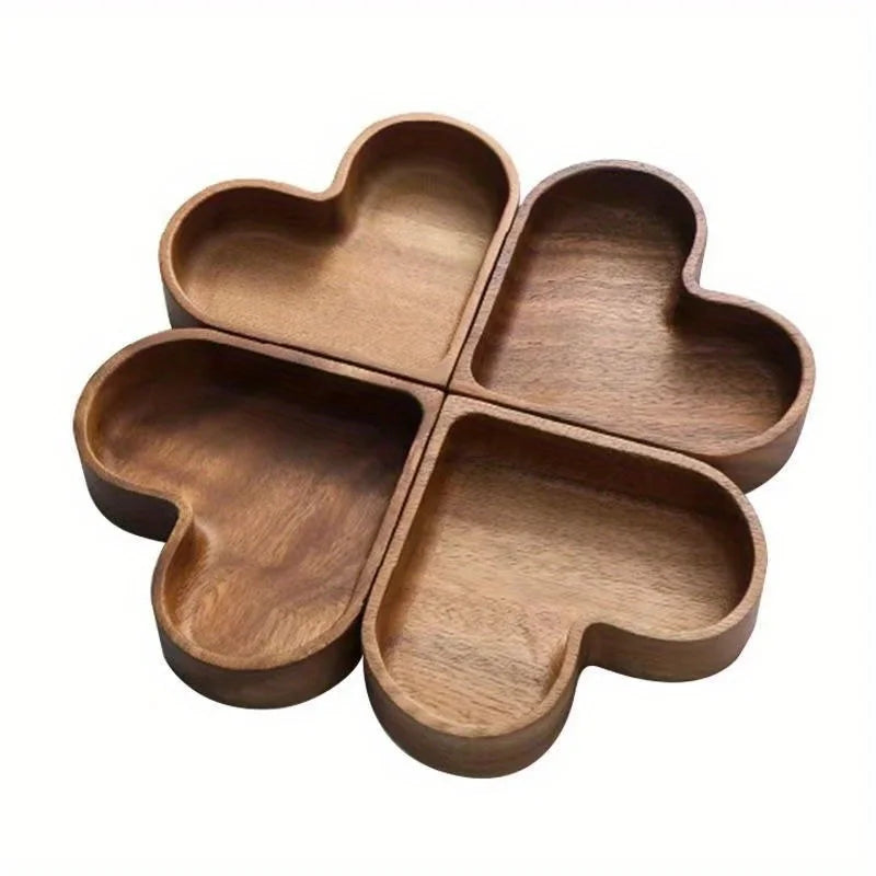 Heart-Shaped Wooden Snack Tray – Decorative Serving Dish
