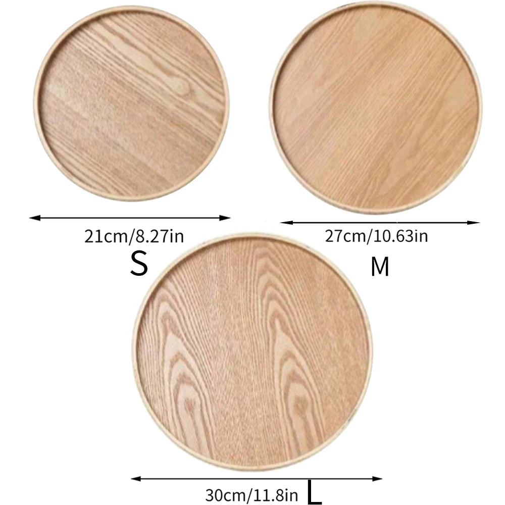 Round Wooden Serving Tray – Dark Walnut Finish