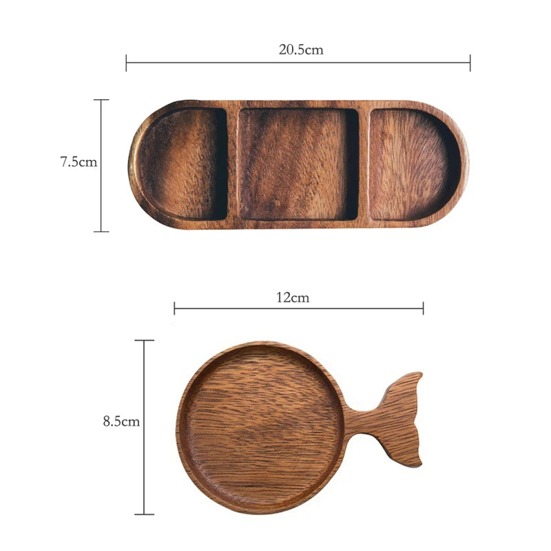Wooden Snack & Sauce Plate Set – Fish Design