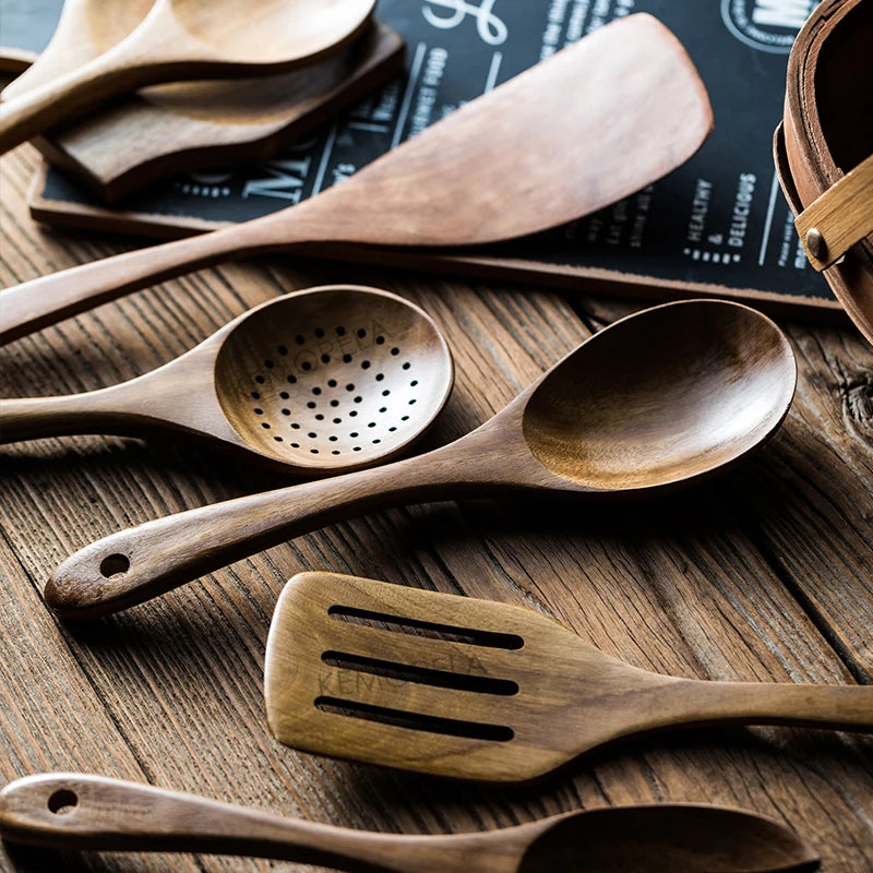 9-Piece Teak Wood Kitchen Utensil Set