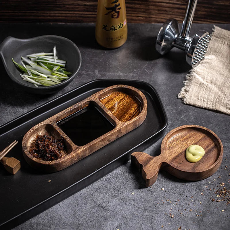 Wooden Snack & Sauce Plate Set – Fish Design