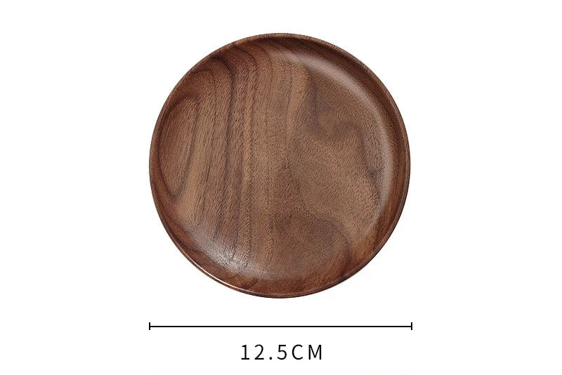 Black Walnut Wooden Tray – Round Snack & Tea Plate