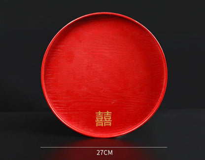Red Wooden Serving Tray – Elegant Tea & Dessert Plate