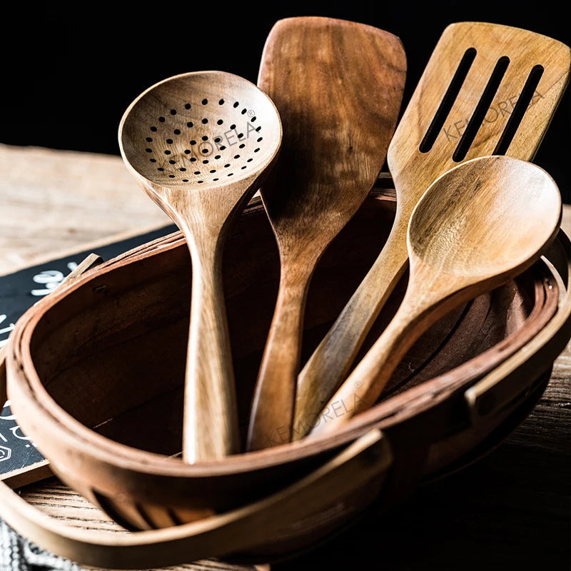 9-Piece Teak Wood Kitchen Utensil Set