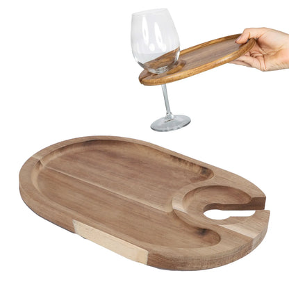 Wooden Wine Appetizer Plate with Glass Holder