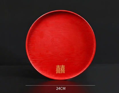 Red Wooden Serving Tray – Elegant Tea & Dessert Plate