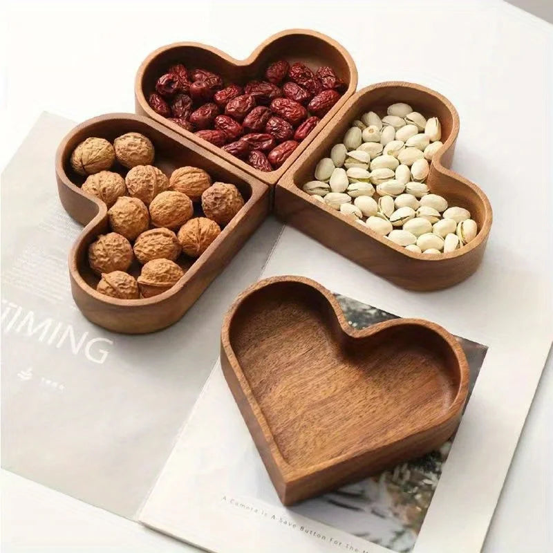 Heart-Shaped Wooden Snack Tray – Decorative Serving Dish