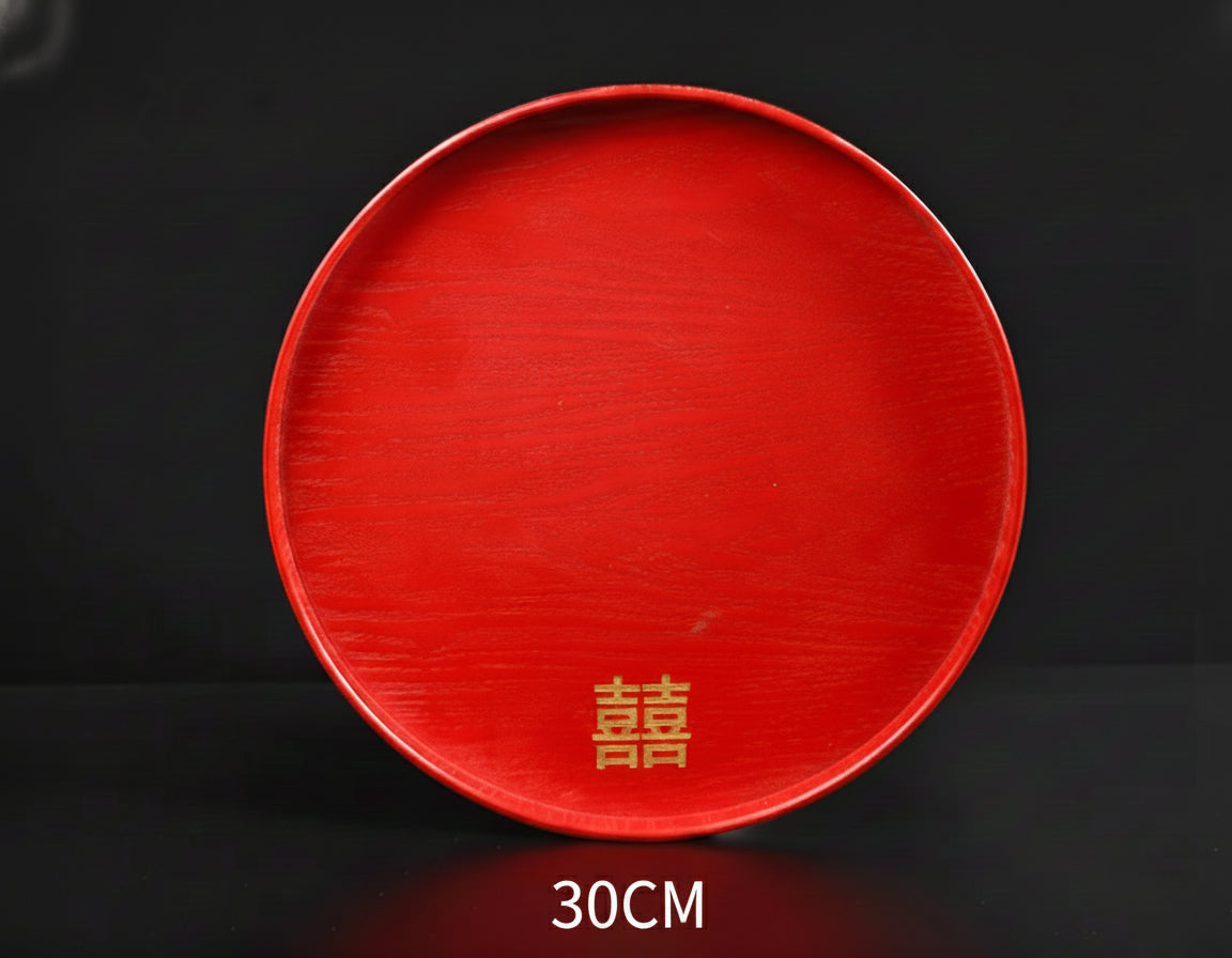 Red Wooden Serving Tray – Elegant Tea & Dessert Plate