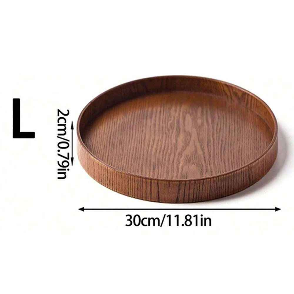 Round Wooden Serving Tray – Dark Walnut Finish