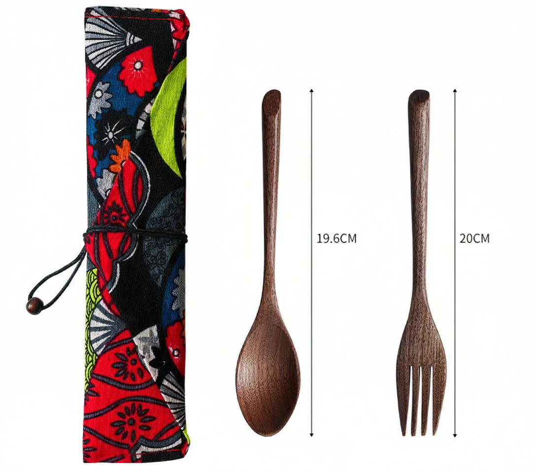 Wooden Cutlery Travel Set – Spoon, Fork & Chopsticks with Box
