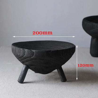 Black Wooden Fruit Bowl – Modern Solid Wood Tray
