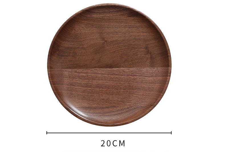 Black Walnut Wooden Tray – Round Snack & Tea Plate