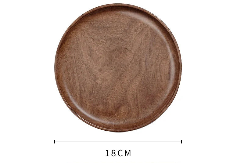 Black Walnut Wooden Tray – Round Snack & Tea Plate