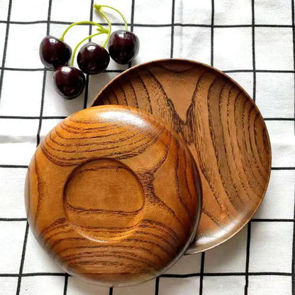 Acacia Wooden Plate – Round Solid Fruit & Snack Dish