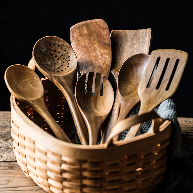 9-Piece Teak Wood Kitchen Utensil Set