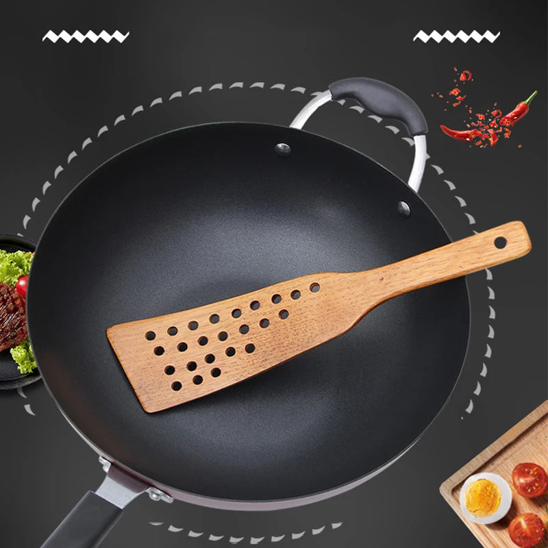 Wooden Cooking Spatula Set – 24 Holes Filter Shovel