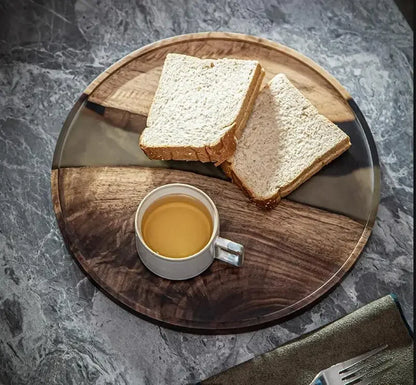 Wood & Resin Serving Tray – Round Walnut Plate