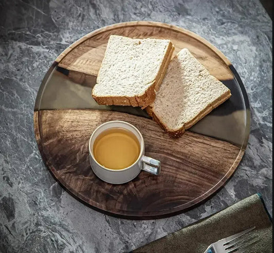 Wood & Resin Serving Tray – Round Walnut Plate