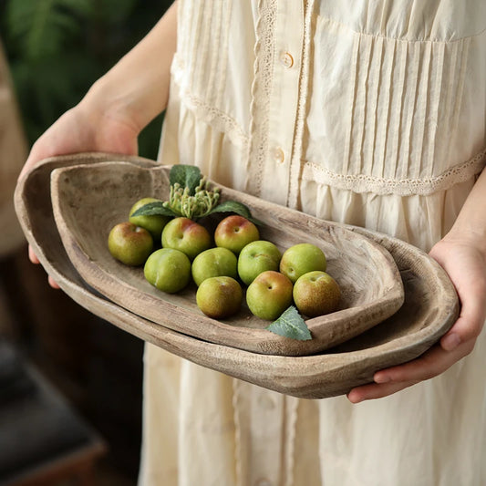 Wooden Boat Tray – Rustic Fruit & Snack Plate