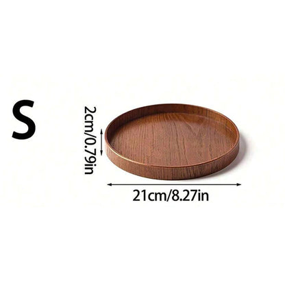 Round Wooden Serving Tray – Dark Walnut Finish