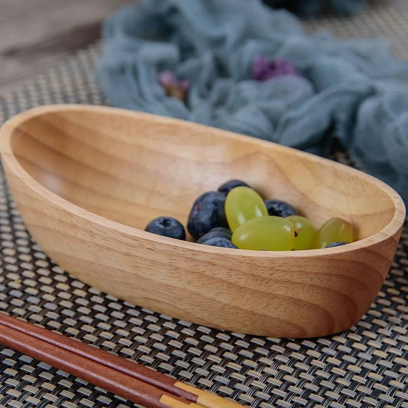 Oval Wooden Serving Bowl – Boat-Shaped Design