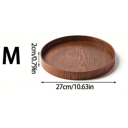 Round Wooden Serving Tray – Dark Walnut Finish