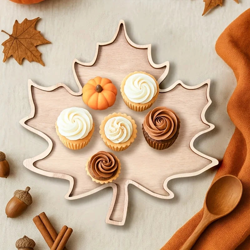 Maple Leaf Wooden Serving Tray – Decorative Dessert Plate