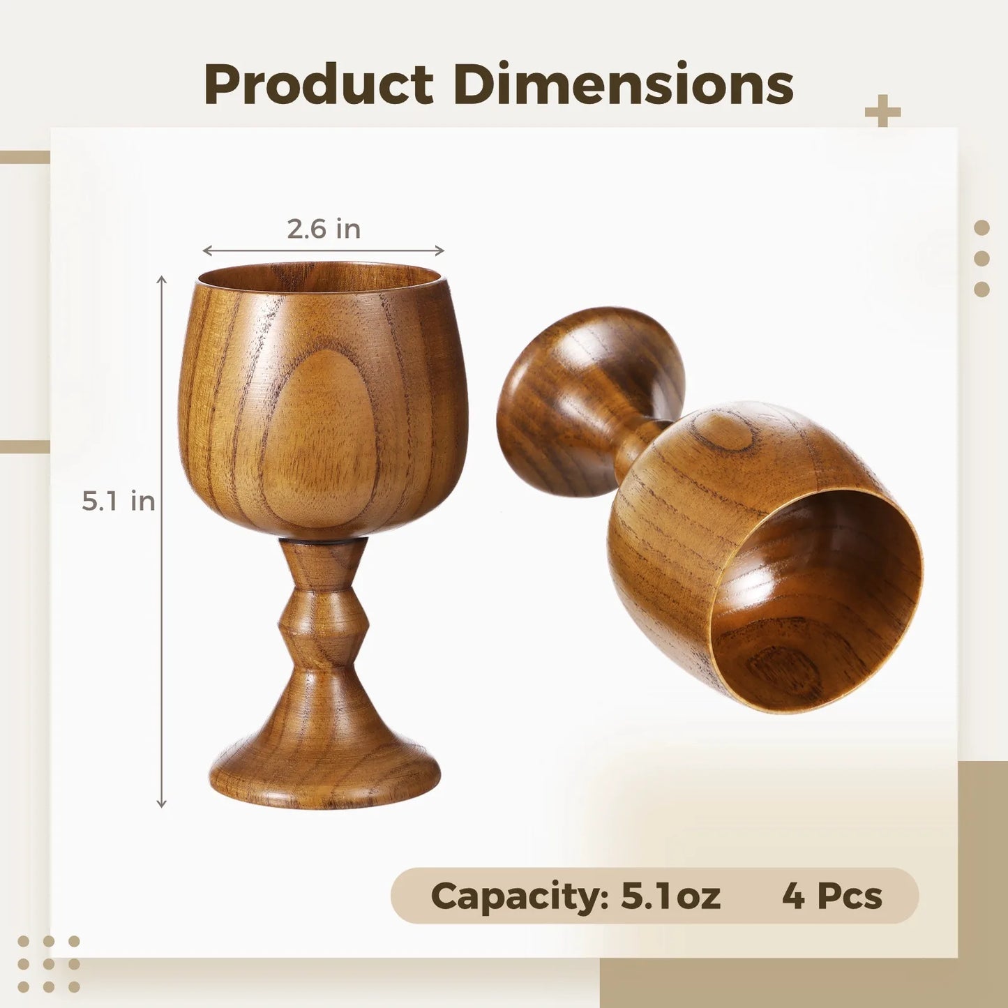 Wooden Wine Glass Set – Vintage Goblet Cups (4pcs)