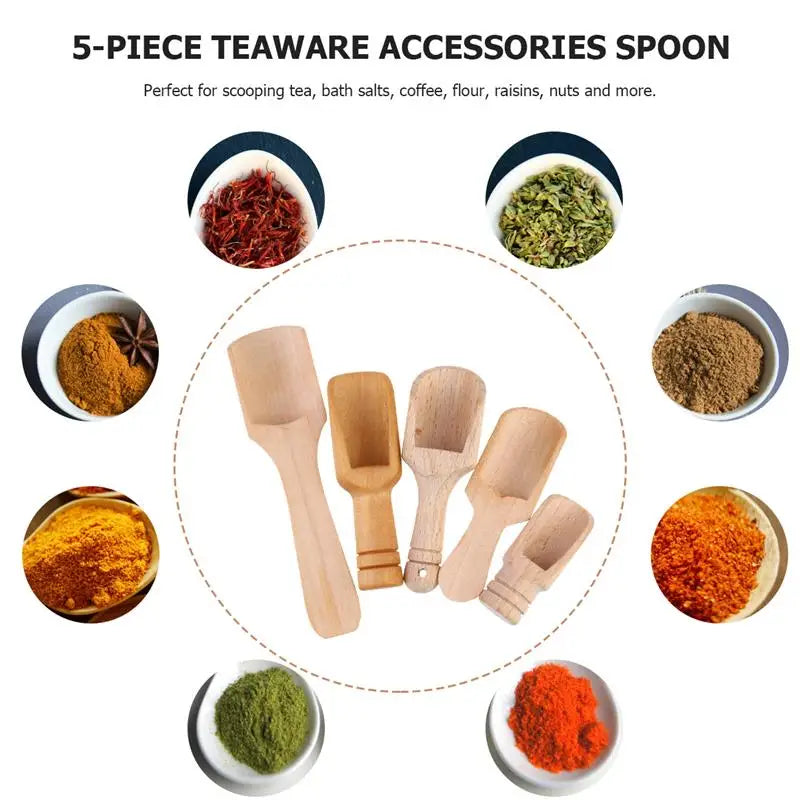 Set of 5 Mini Wooden Scoops