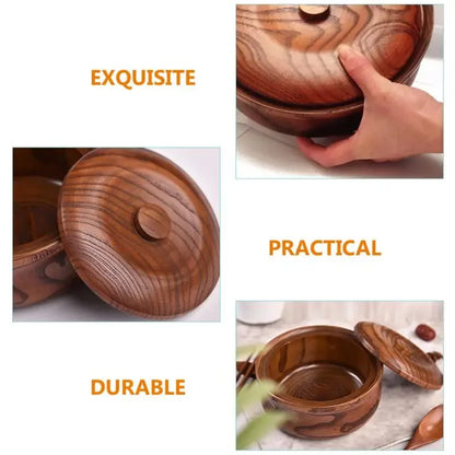 Solid Wooden Salad Bowl with Lid
