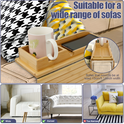 Bamboo Sofa Arm Tray Table – No-Slip Couch Organizer